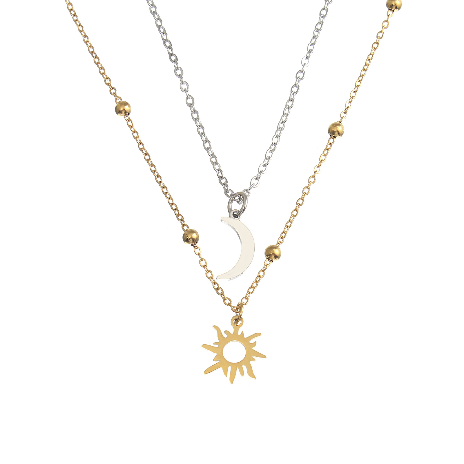 Simple Style Sun Moon Stainless Steel Double Layer Necklaces display picture 9