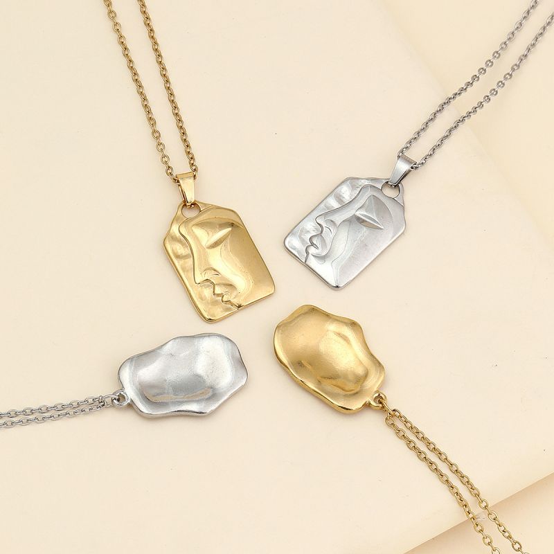 Stainless Steel 18K Gold Plated IG Style Hip-Hop Artistic Indentation Polishing Plating Human Face Mask Pendant Necklace display picture 7