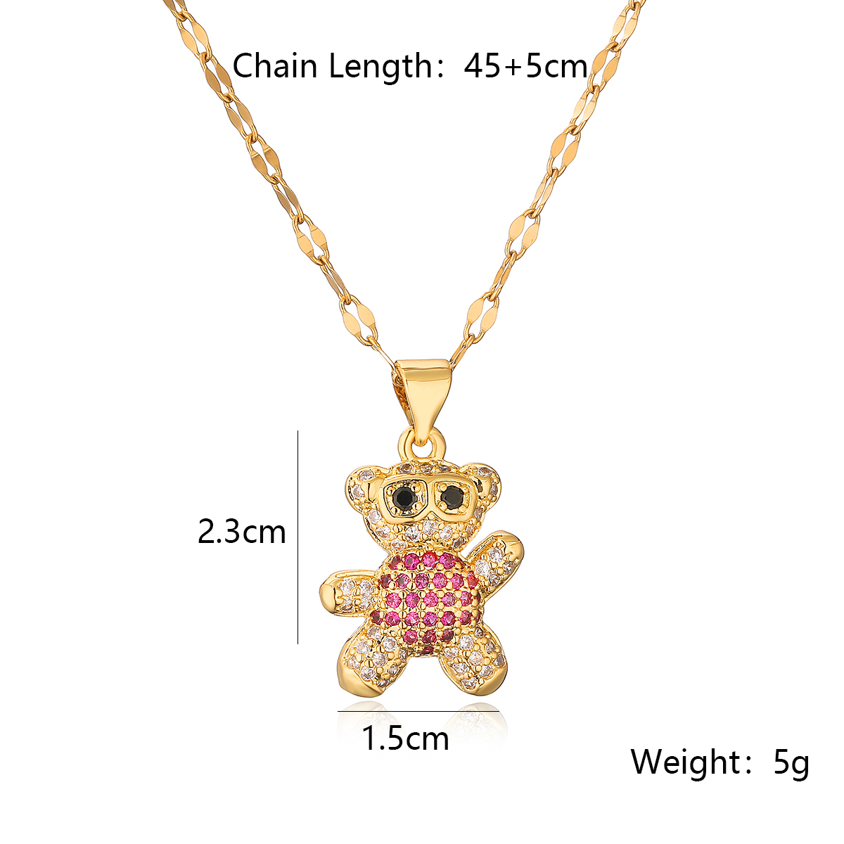 Cute Simple Style Little Bear Copper Plating Inlay Zircon 18k Gold Plated Pendant Necklace display picture 1