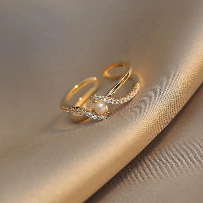 Basic Solid Color Artificial Pearls Zircon Alloy Wholesale Open Rings display picture 1