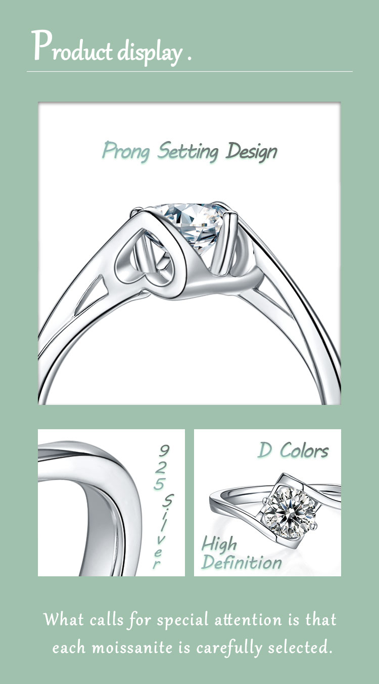 Elegant Romantic Shiny Geometric Sterling Silver Gra Inlay Moissanite White Gold Plated Rings display picture 3