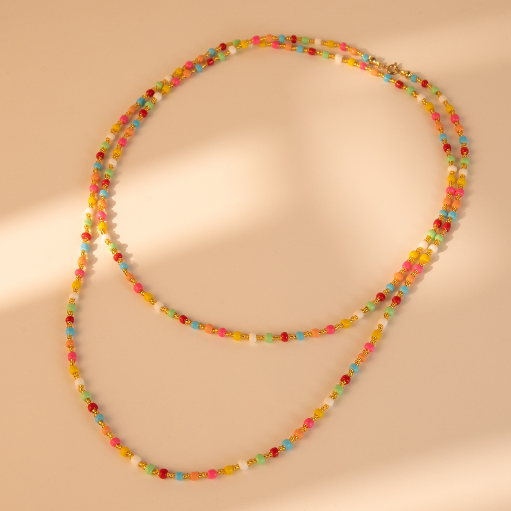 Großhandel Schmuck Vintage-Stil Einfacher Stil Farbblock Saatperle Perlen Überzug Lange Halskette display picture 3