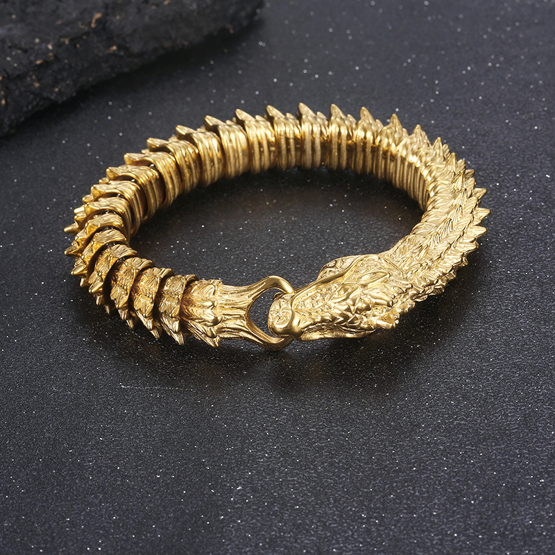 Hip-Hop Rock Solid Color Dragon Stainless Steel 18K Gold Plated Bracelets In Bulk display picture 6
