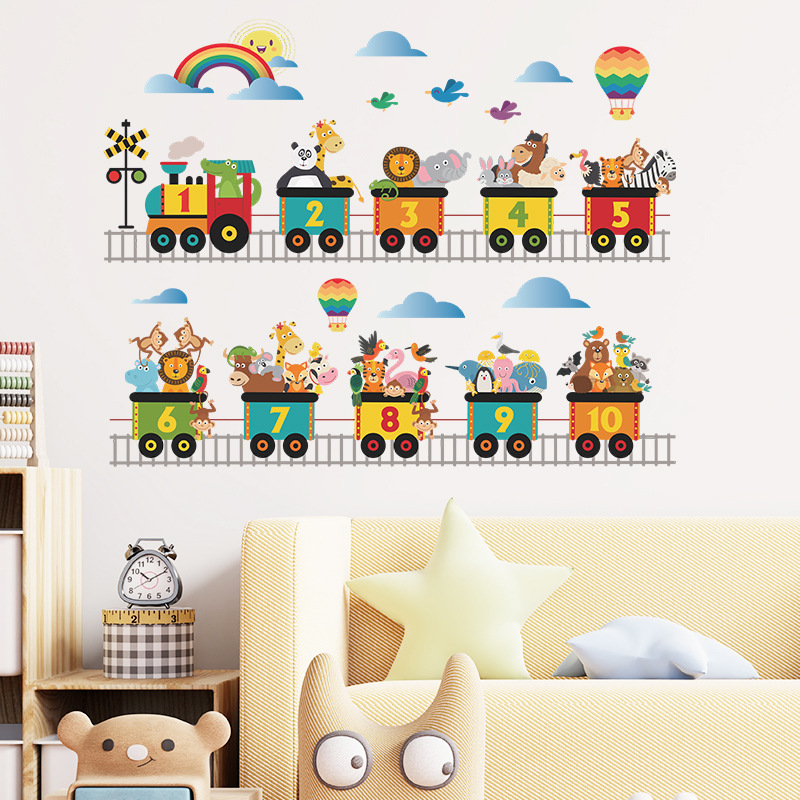 Cute Animal Train Pvc Wall Sticker display picture 3
