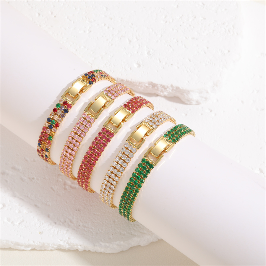 Simple Style Solid Color Copper Plating Inlay Zircon 14k Gold Plated Bracelets display picture 7