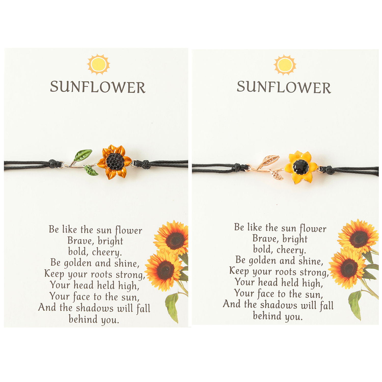 Vacation Romantic Pastoral Sunflower Plant Alloy Polyester Rope Polishing Plating Braid Gold Plated Rhodium Plated Couple Bracelets display picture 6