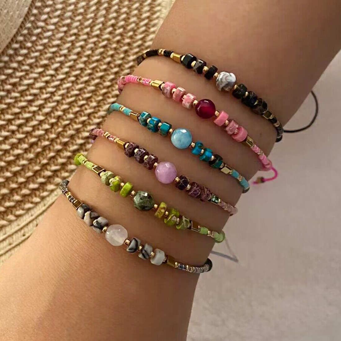 Vintage Style Bohemian Color Block Natural Stone Seed Bead Beaded Bracelets display picture 1
