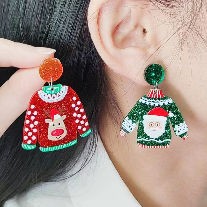 1 Pair Cute Christmas Sweet Santa Claus Snowflake Elk Arylic Wood Drop Earrings display picture 1