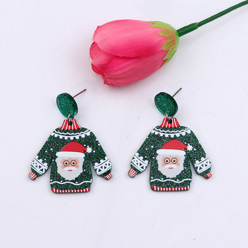 1 Pair Cute Christmas Sweet Santa Claus Snowflake Elk Arylic Wood Drop Earrings display picture 6