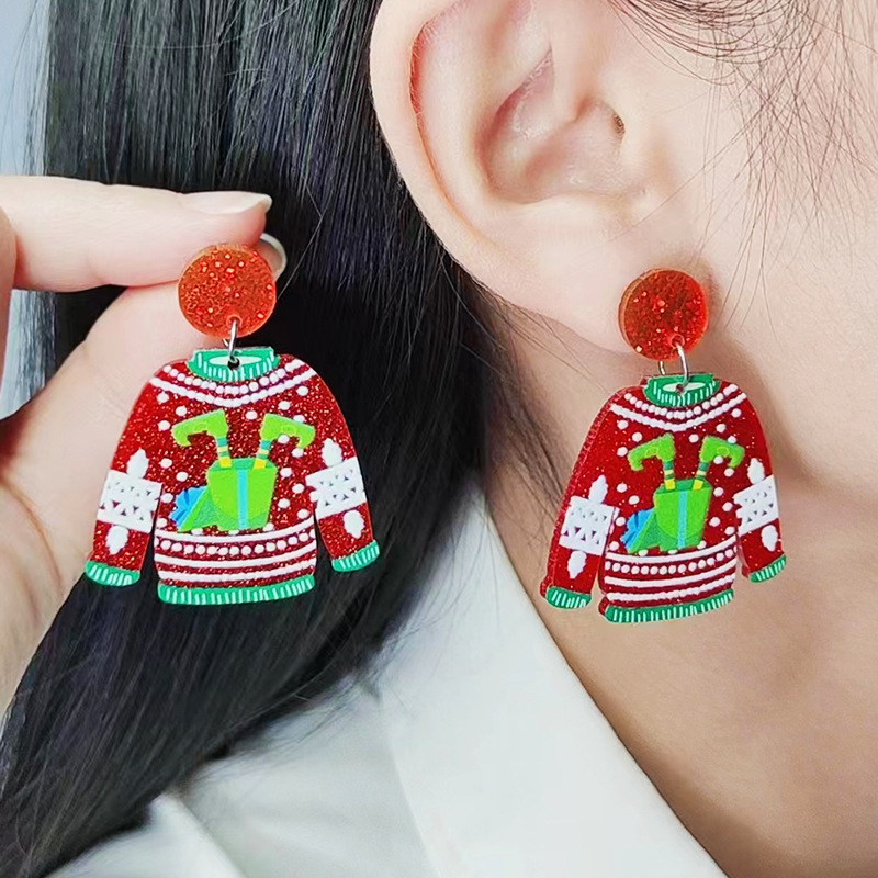 1 Pair Cute Christmas Sweet Santa Claus Snowflake Elk Arylic Wood Drop Earrings display picture 2