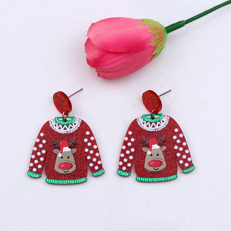 1 Pair Cute Christmas Sweet Santa Claus Snowflake Elk Arylic Wood Drop Earrings display picture 5