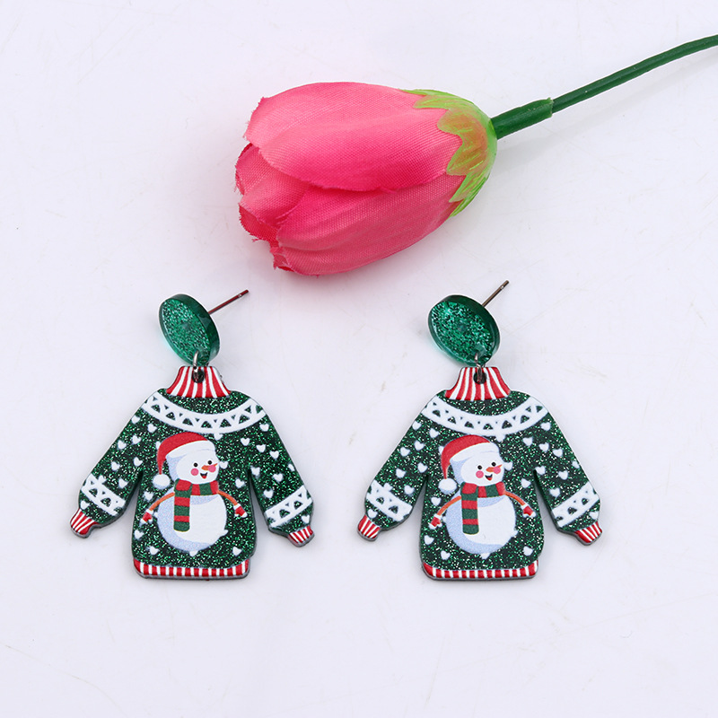 1 Pair Cute Christmas Sweet Santa Claus Snowflake Elk Arylic Wood Drop Earrings display picture 4