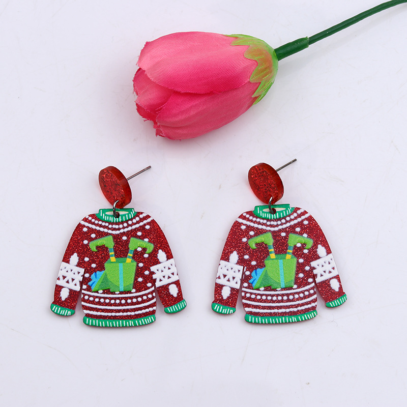 1 Pair Cute Christmas Sweet Santa Claus Snowflake Elk Arylic Wood Drop Earrings display picture 7