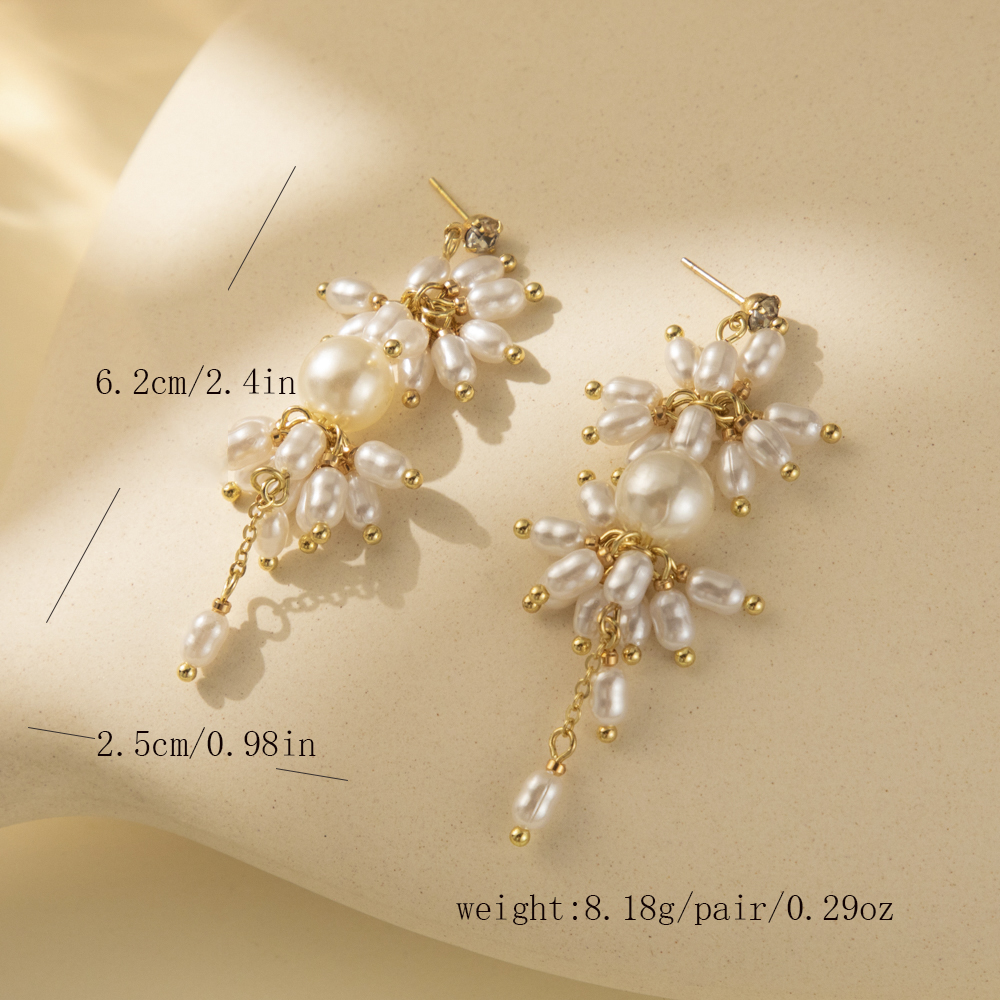 1 Pair Sweet Solid Color Plating Imitation Pearl Copper Drop Earrings display picture 1