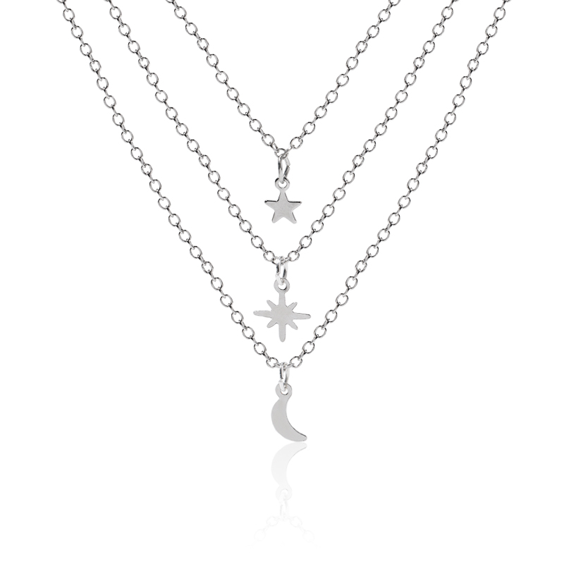 Simple Style Solid Color Star Moon Alloy Women's Three Layer Necklace display picture 1