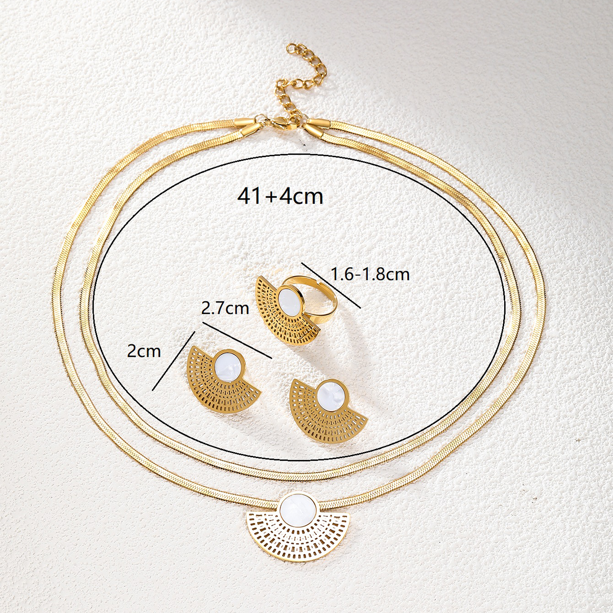 201 Stainless Steel 18K Gold Plated Retro Simple Style Plating Hollow Out Inlay Sector Plastic Jewelry Set display picture 9