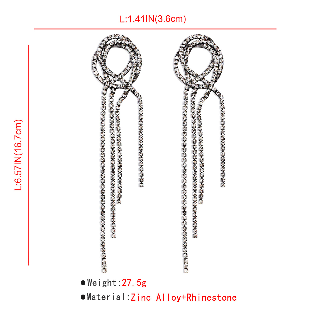 1 Pair Modern Style Simple Style Shiny Tassel Inlay Alloy Rhinestones Drop Earrings display picture 5