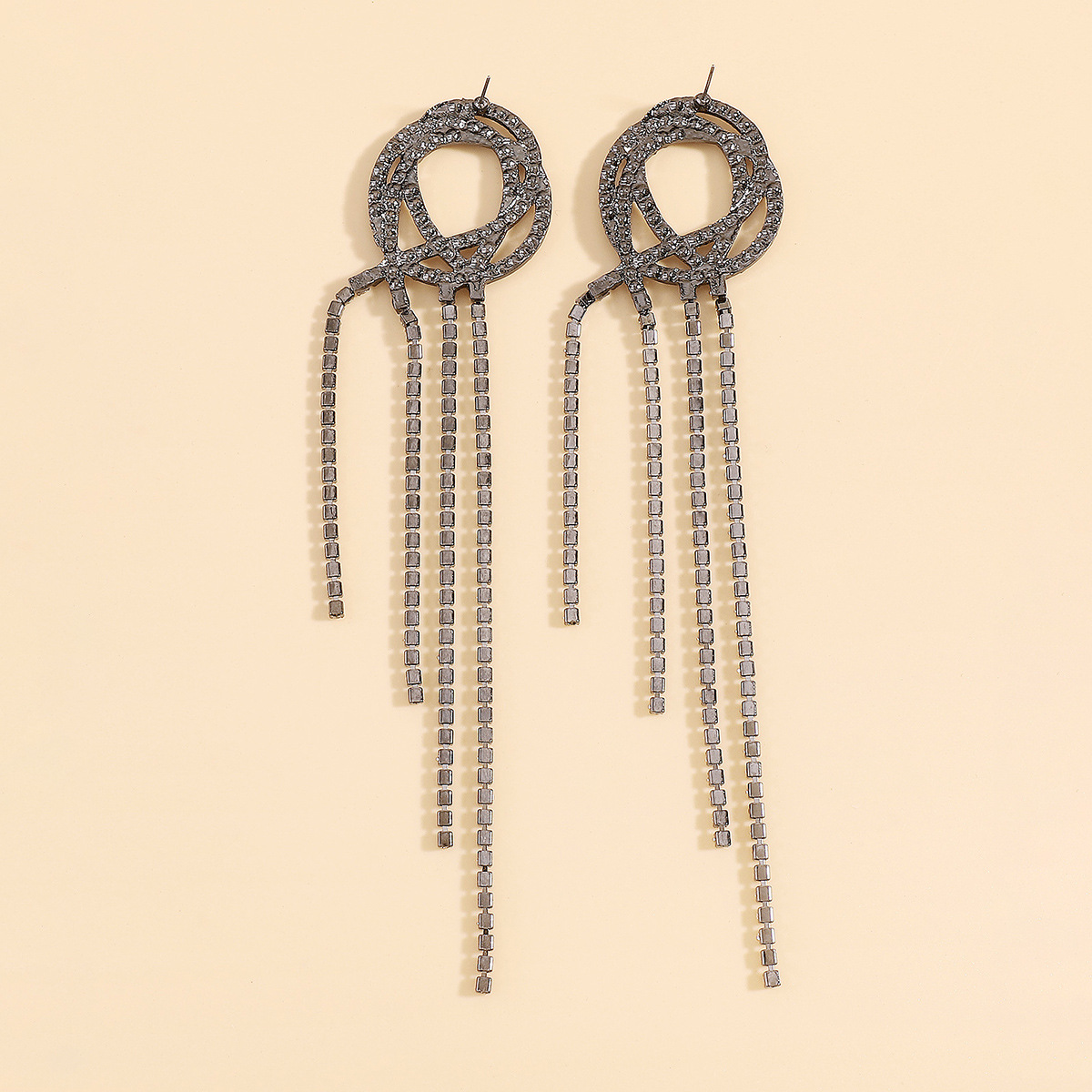 1 Pair Modern Style Simple Style Shiny Tassel Inlay Alloy Rhinestones Drop Earrings display picture 6
