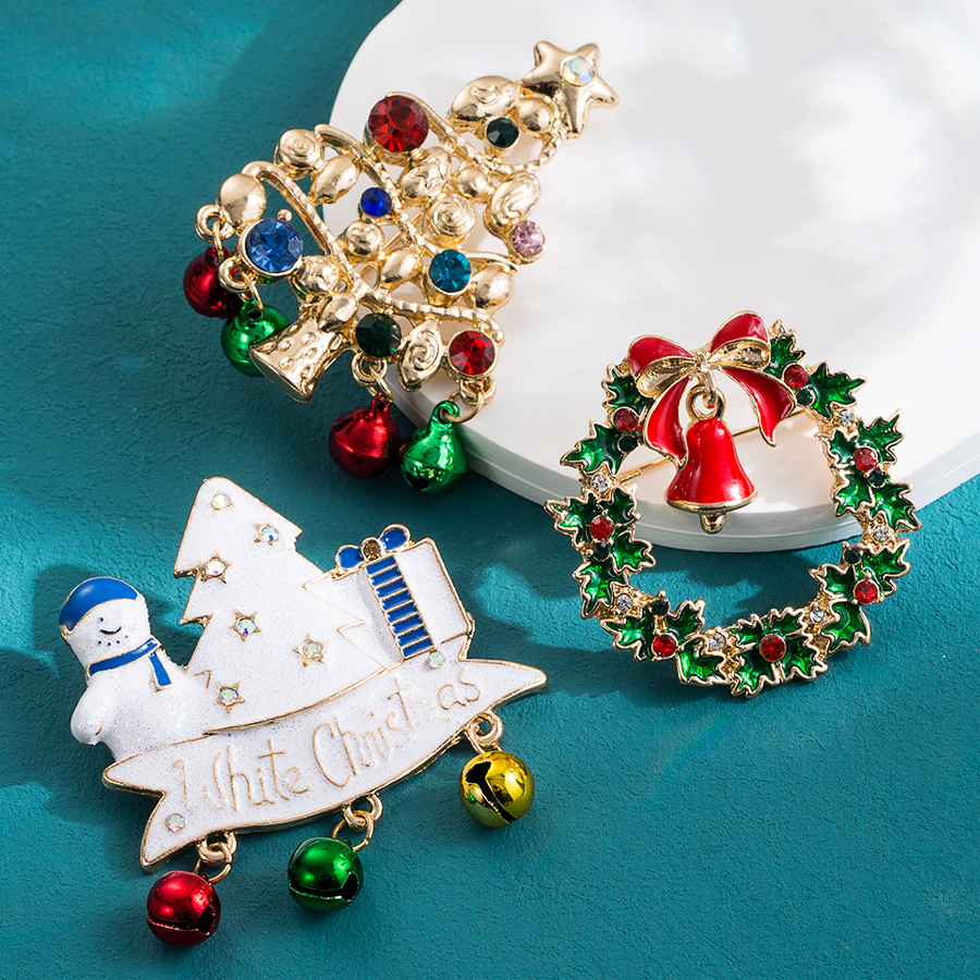 Cute Sweet Christmas Tree Bow Knot Snowman Alloy Enamel Plating Inlay Rhinestones Unisex Brooches 1 Piece display picture 2