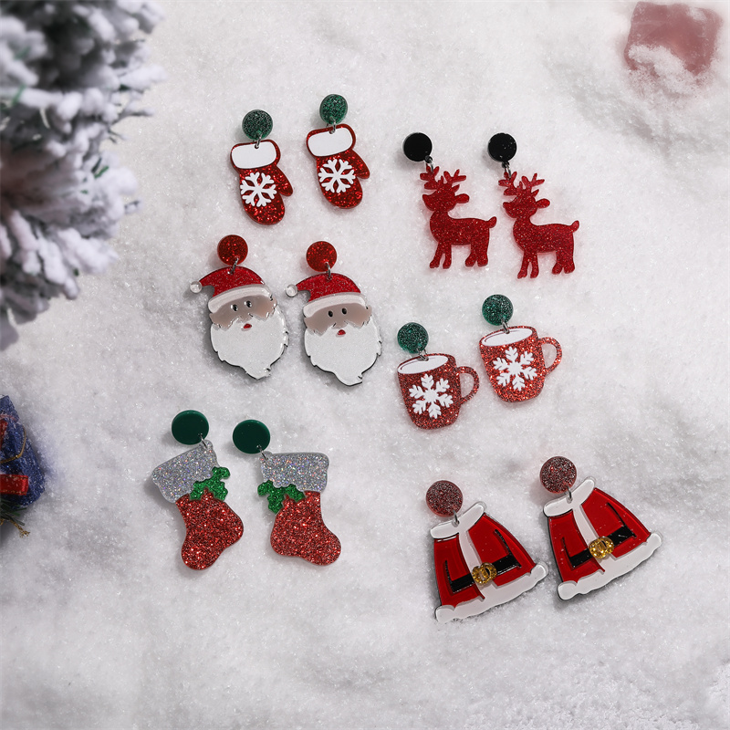 Wholesale Jewelry Vintage Style Christmas Tree Santa Claus Elk Arylic Sequins Drop Earrings display picture 6