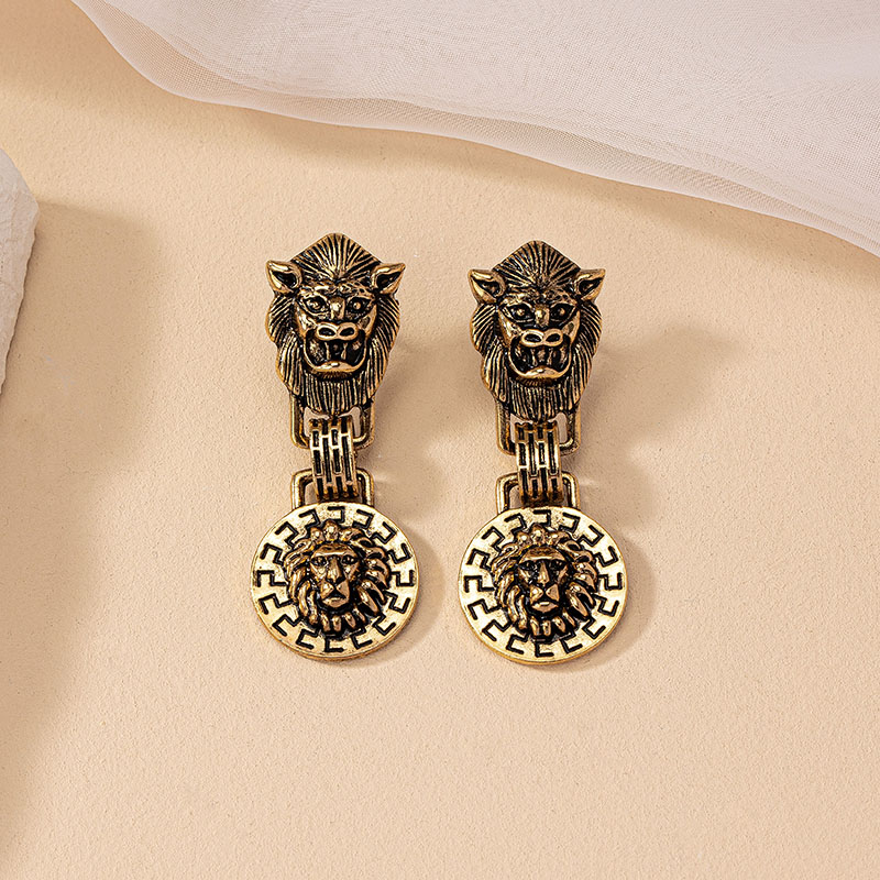 1 Pair Classical Retro Lion Plating Alloy Gold Plated Drop Earrings display picture 1