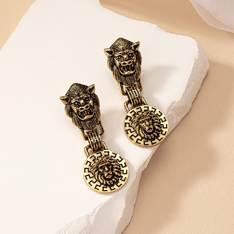1 Pair Classical Retro Lion Plating Alloy Gold Plated Drop Earrings display picture 3