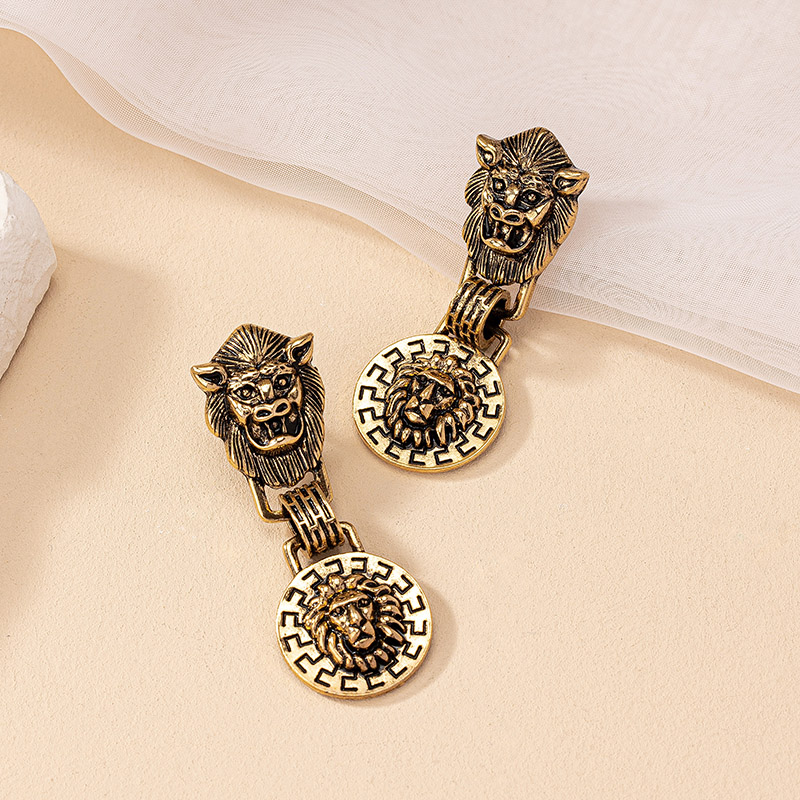 1 Pair Classical Retro Lion Plating Alloy Gold Plated Drop Earrings display picture 4