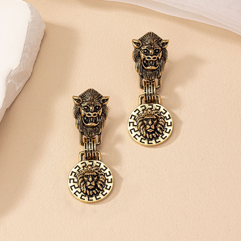 1 Pair Classical Retro Lion Plating Alloy Gold Plated Drop Earrings display picture 5