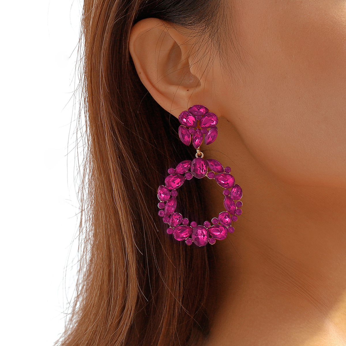 1 Paire Glamour Luxueux Style Simple Cercle Alliage Strass Boucles D'oreilles display picture 1