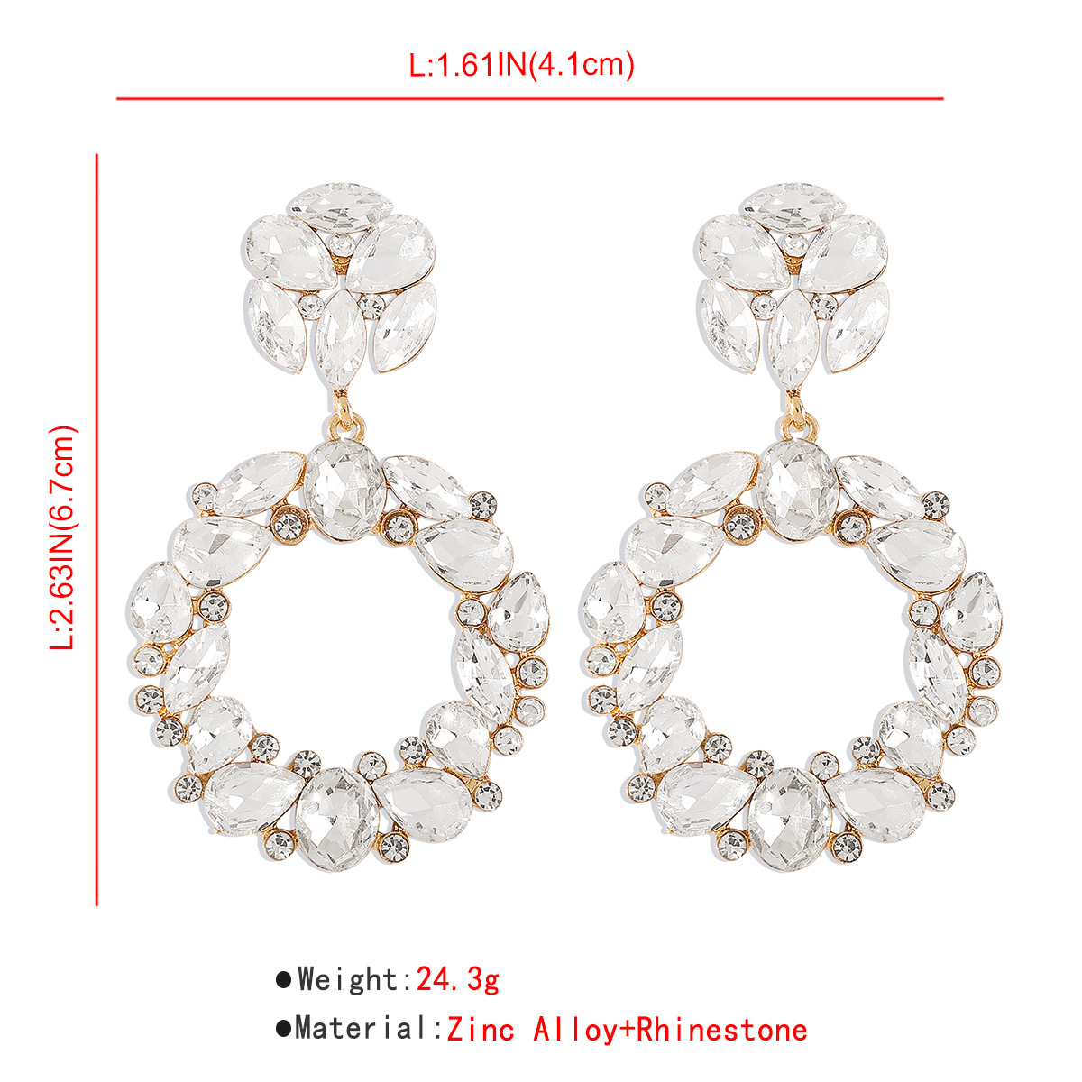 1 Pair Glam Luxurious Simple Style Circle Alloy Rhinestone Drop Earrings display picture 5