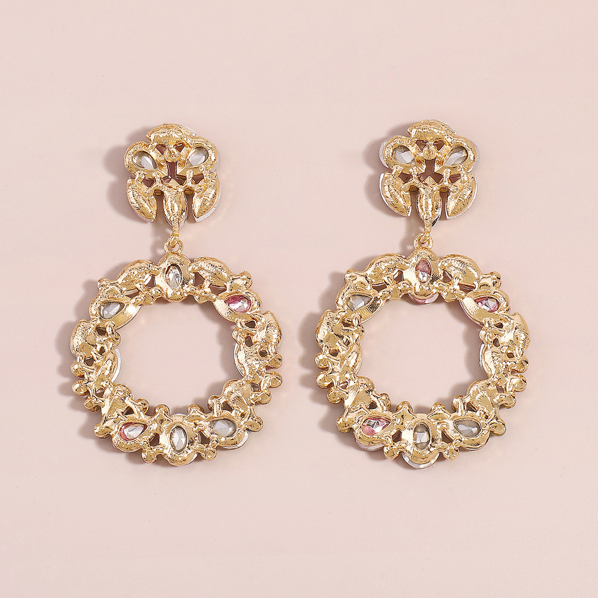 1 Pair Glam Luxurious Simple Style Circle Alloy Rhinestone Drop Earrings display picture 6