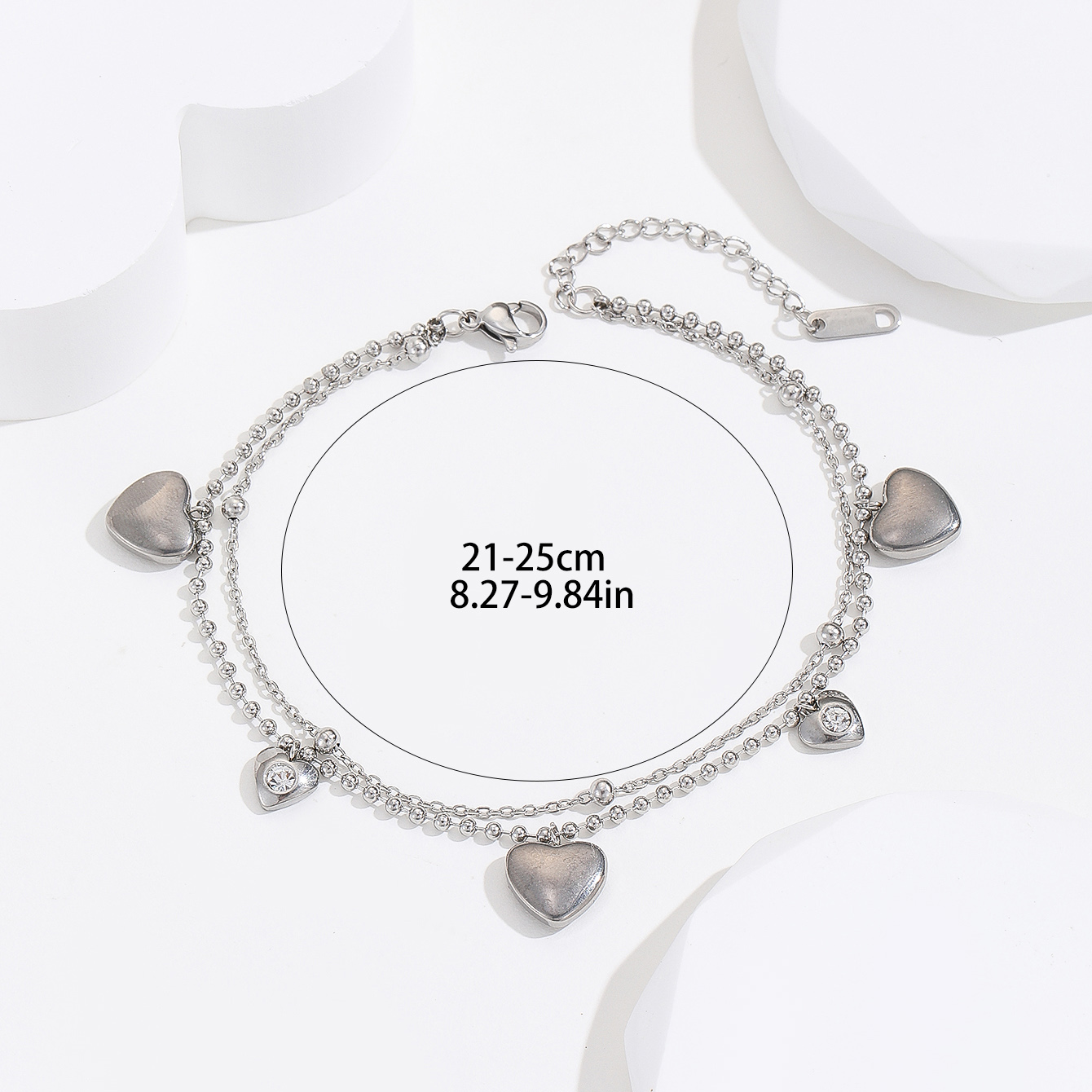 Vacation Streetwear Heart Shape Stainless Steel Inlay Zircon Women's Anklet display picture 2