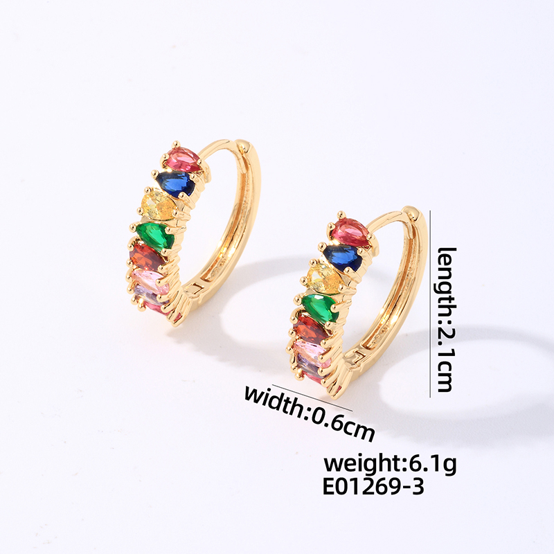 1 Pair Casual Simple Style Round Plating Inlay Copper Zircon K Gold Plated Hoop Earrings display picture 3