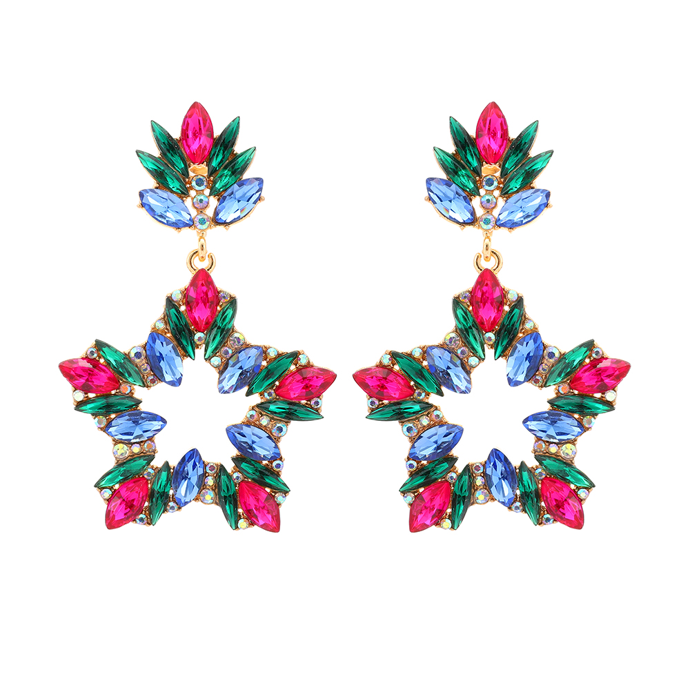 Wholesale Jewelry Glam Luxurious Shiny Pentagram Zinc Alloy Rhinestones Plating Hollow Out Inlay Dangling Earrings display picture 1
