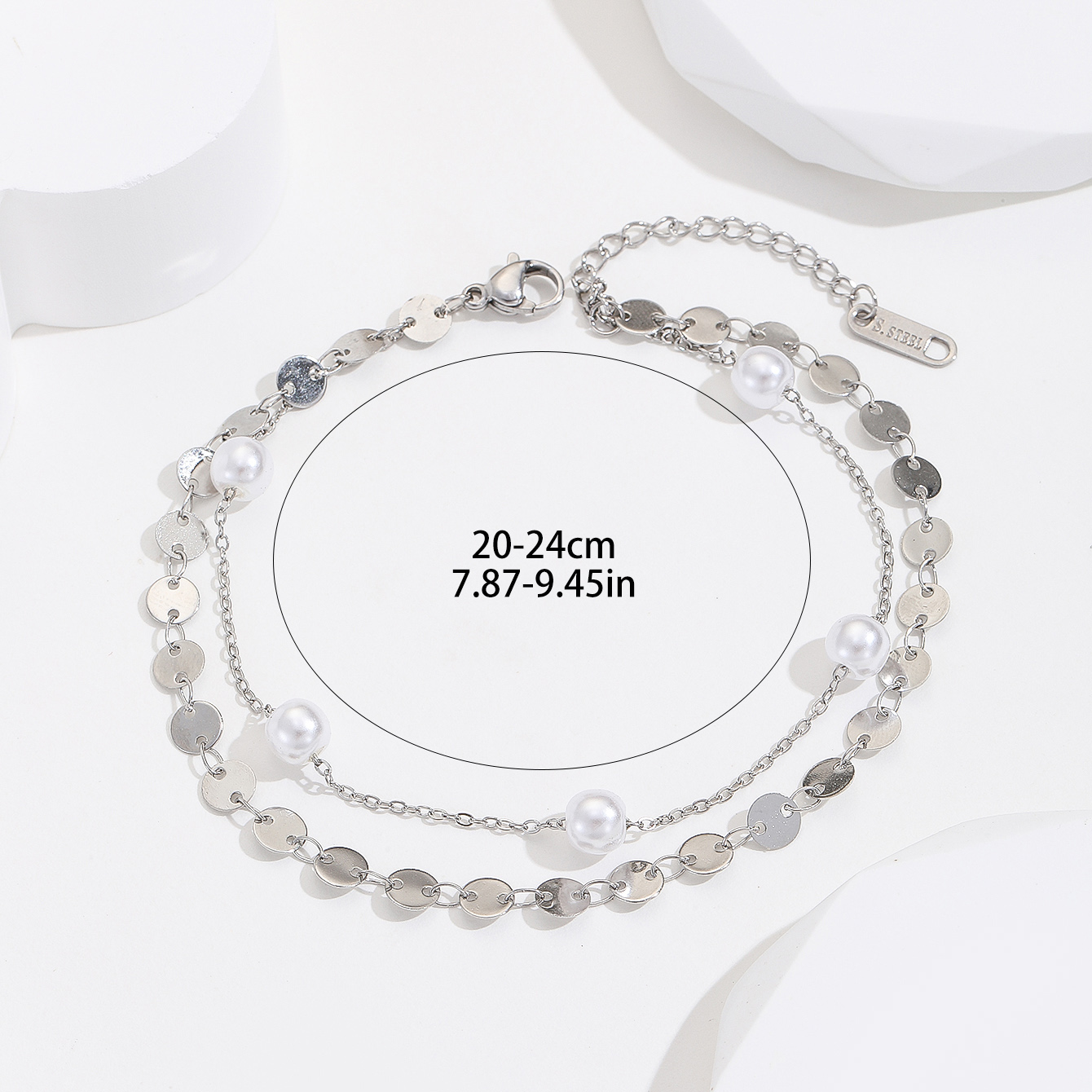 Simple Style Round Stainless Steel Imitation Pearl Layered Women's Anklet display picture 3