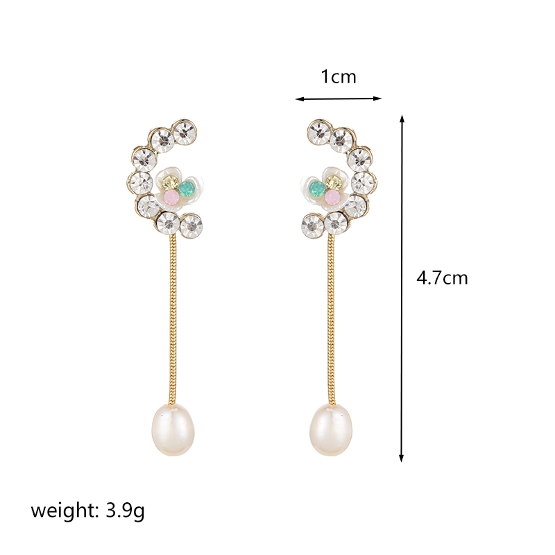1 Pair Ig Style Flower Plating Chain Inlay Copper Artificial Crystal Freshwater Pearl Zircon 14k Gold Plated Drop Earrings display picture 1