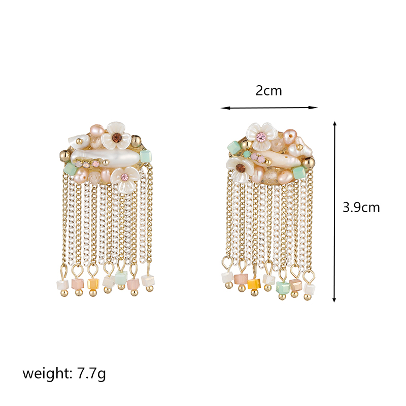 1 Pair Ig Style Flower Plating Chain Inlay Copper Artificial Crystal Freshwater Pearl Zircon 14k Gold Plated Drop Earrings display picture 2