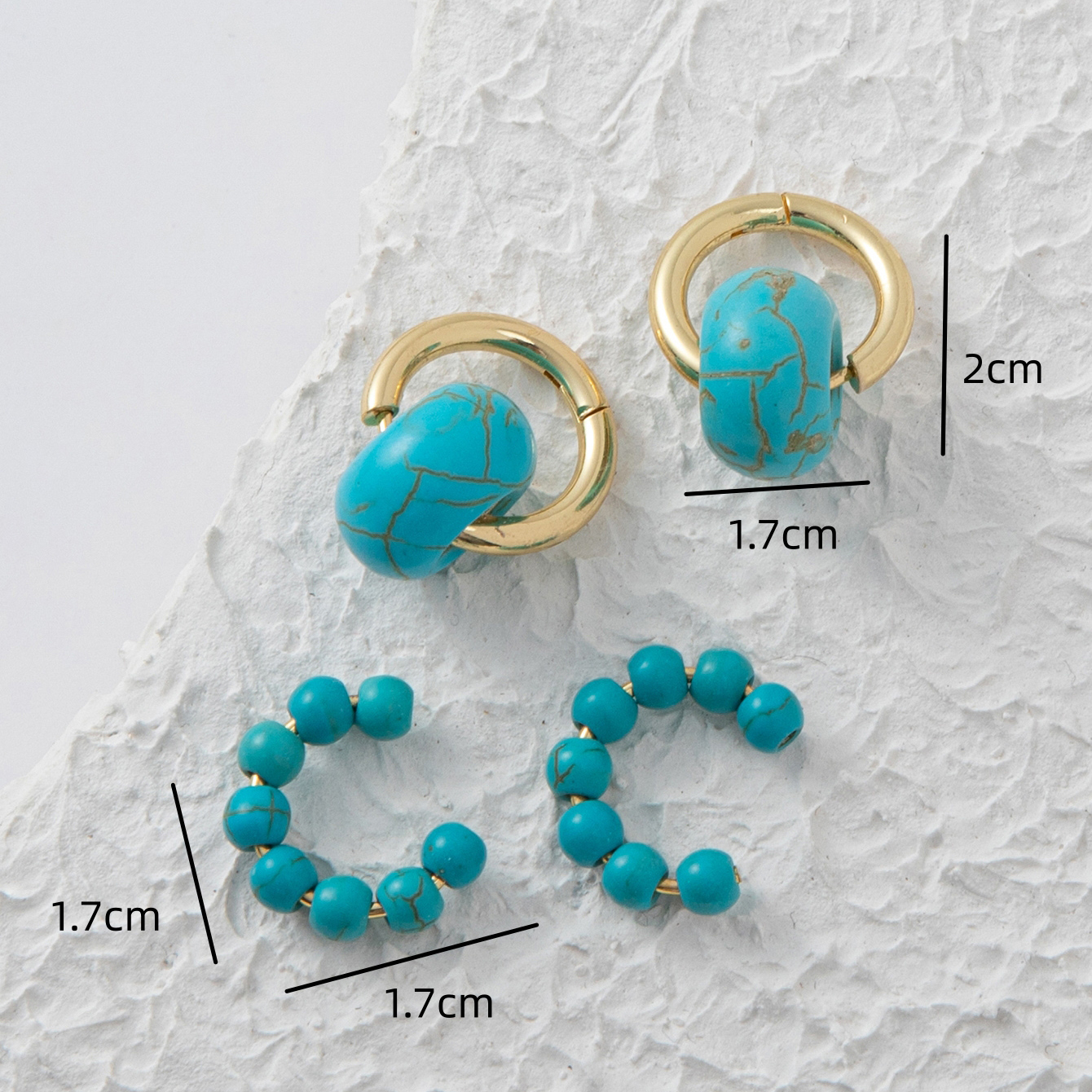 2 Pairs Bohemian C Shape Stainless Steel Stone Ear Cuffs Earrings display picture 5