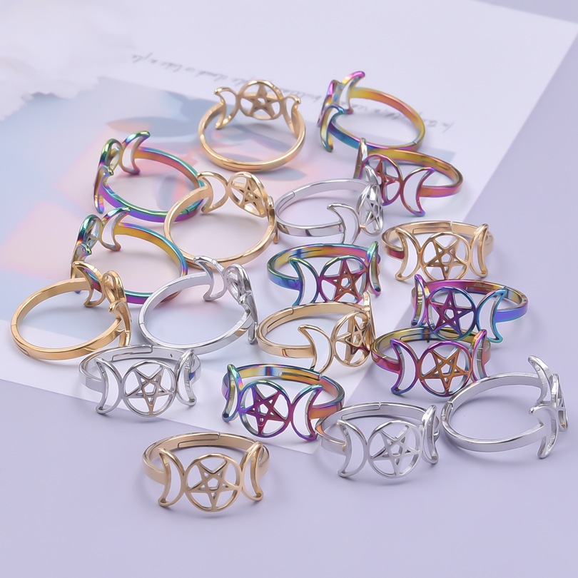 Wholesale Basic Star Moon Stainless Steel Open Rings display picture 2