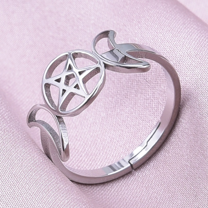 Wholesale Basic Star Moon Stainless Steel Open Rings display picture 10