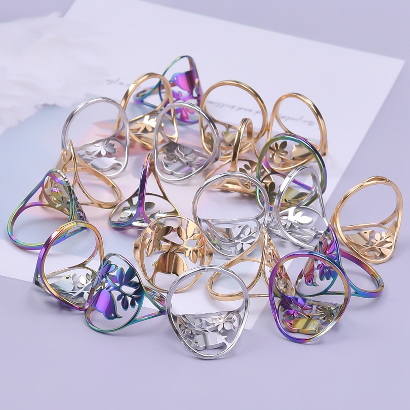 Wholesale Casual Bird Stainless Steel Open Rings display picture 2