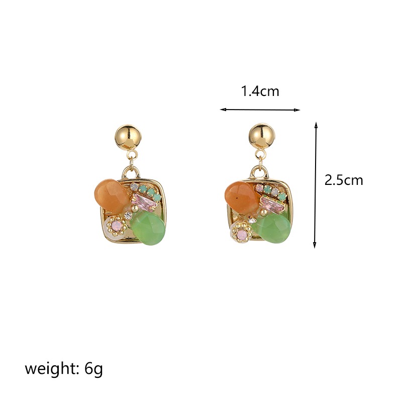 1 Pair Ig Style Multicolor Plating Inlay Metal Copper Artificial Crystal Resin Zircon 14k Gold Plated Drop Earrings Ear Studs display picture 1
