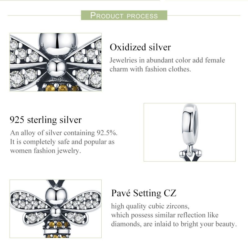 Casual Shiny Bee Sterling Silver Inlay Zircon Jewelry Accessories display picture 3