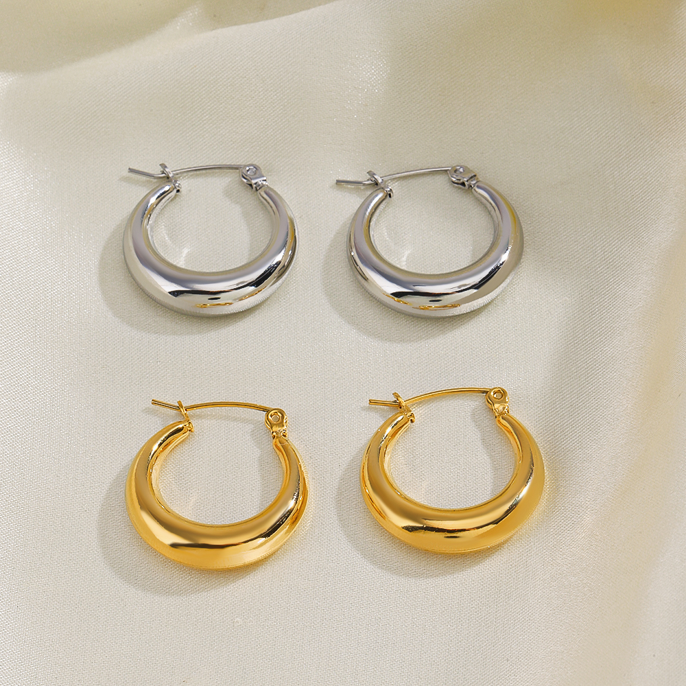 1 Pair Simple Style Round Plating 304 Stainless Steel 18K Gold Plated Hoop Earrings display picture 1