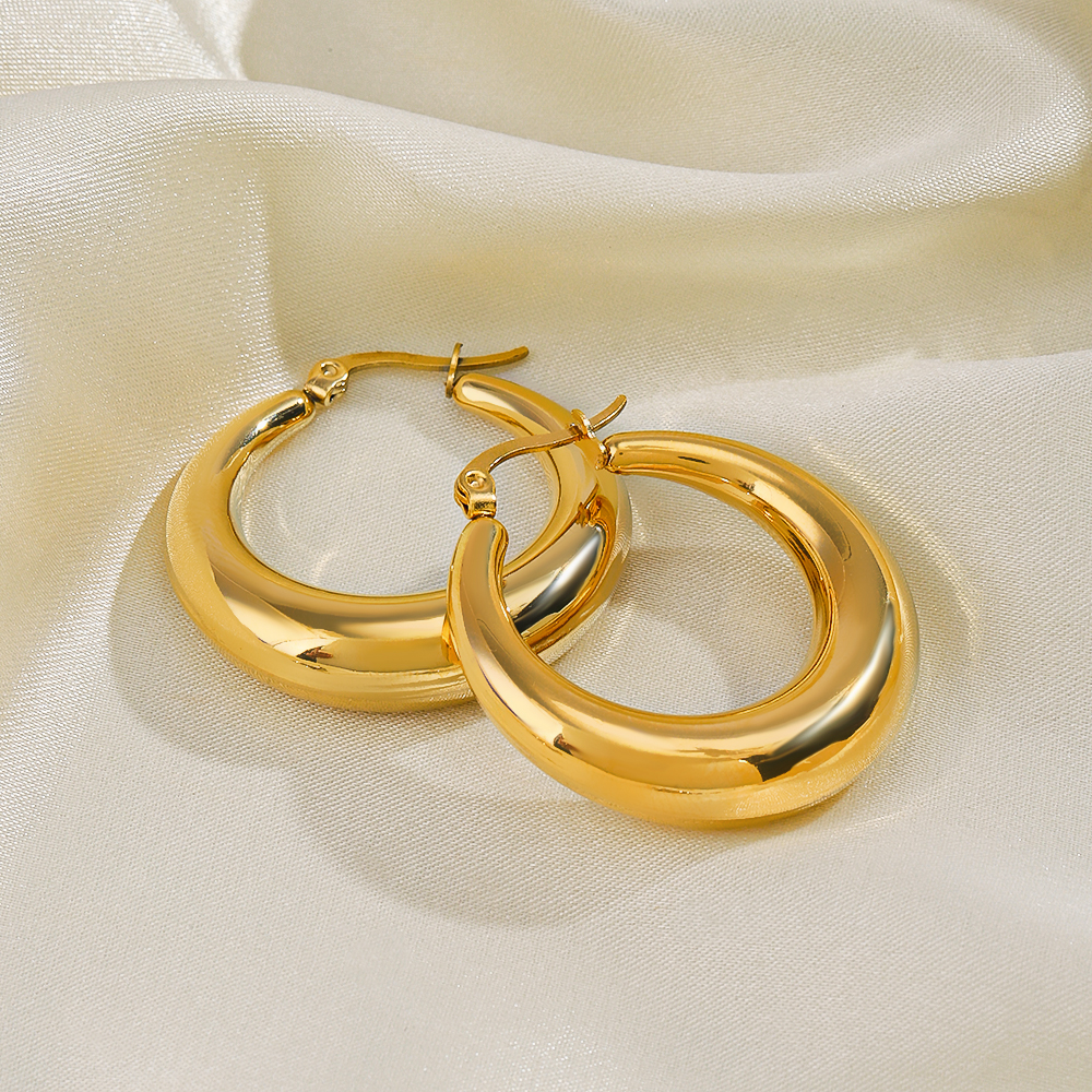 1 Pair Simple Style Round Plating 304 Stainless Steel 18K Gold Plated Hoop Earrings display picture 5