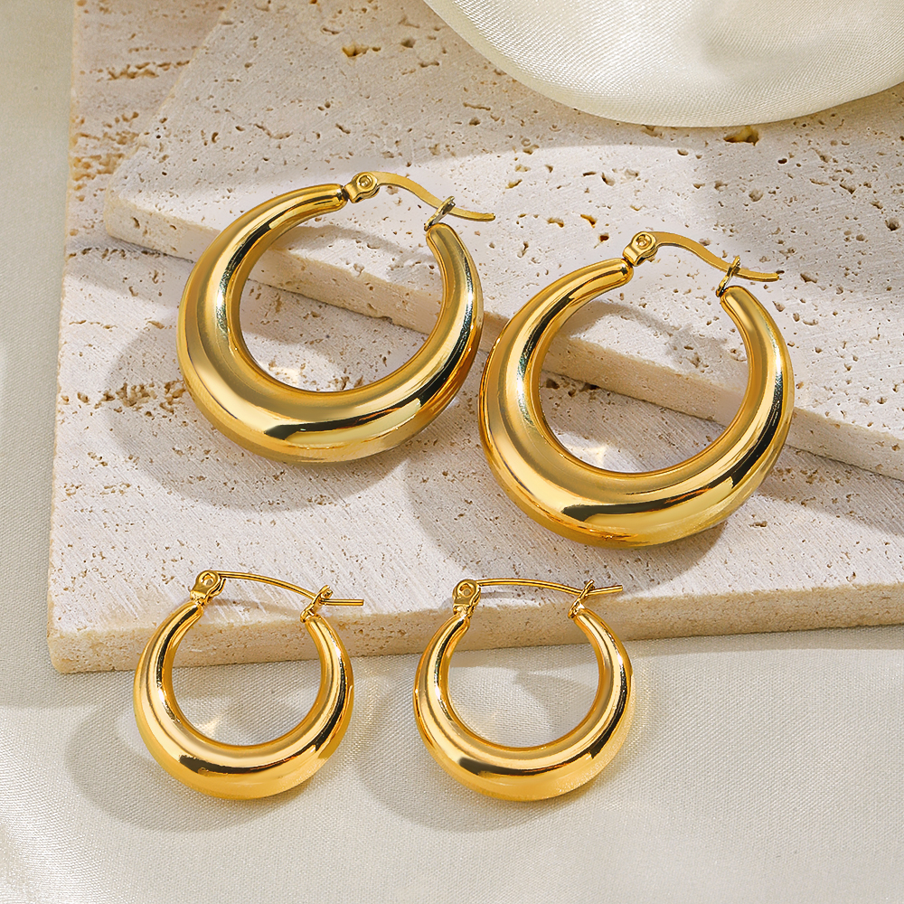 1 Pair Simple Style Round Plating 304 Stainless Steel 18K Gold Plated Hoop Earrings display picture 4