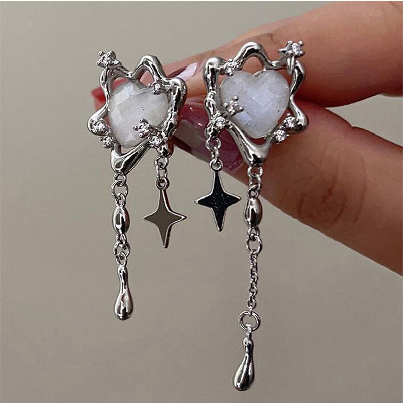 Wholesale Jewelry Ig Style Sweet Heart Shape Alloy Artificial Gemstones Inlay Drop Earrings display picture 2