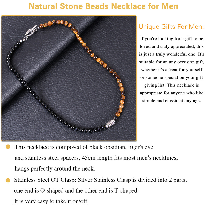 Simple Style Classic Style Round Natural Stone Tiger Eye Obsidian Beaded Handmade Unisex Necklace display picture 3