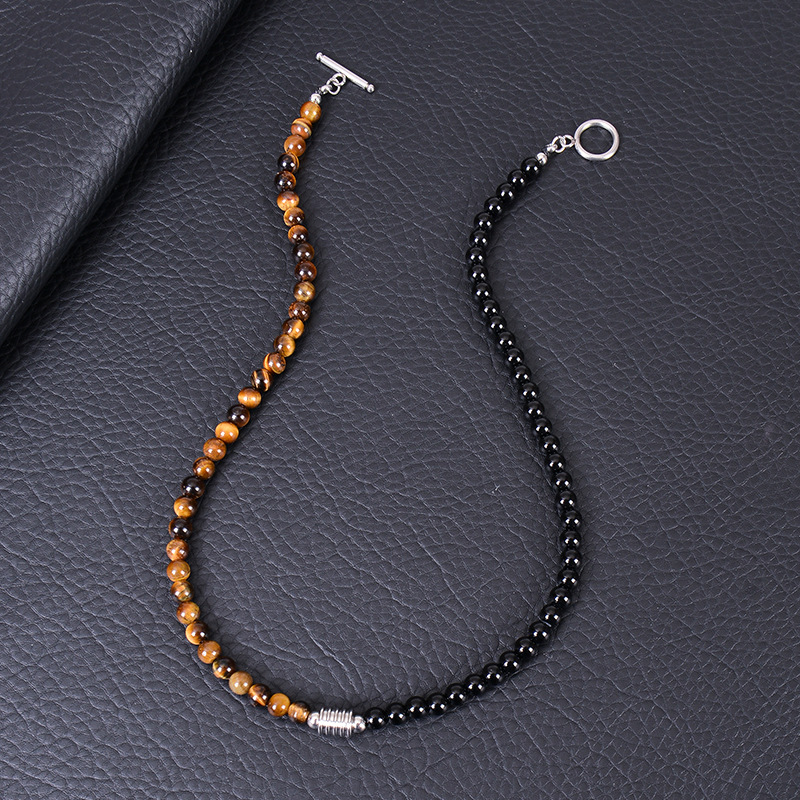 Simple Style Classic Style Round Natural Stone Tiger Eye Obsidian Beaded Handmade Unisex Necklace display picture 4