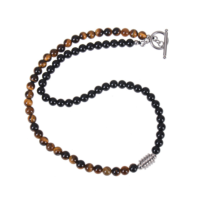 Simple Style Classic Style Round Natural Stone Tiger Eye Obsidian Beaded Handmade Unisex Necklace display picture 7